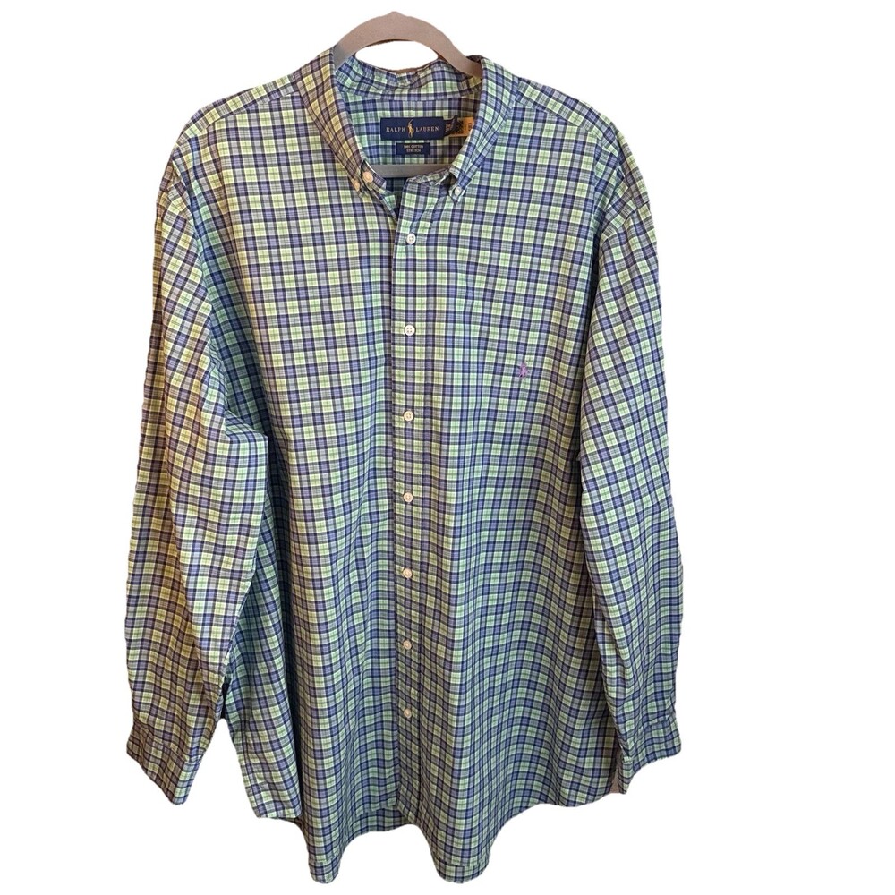 Polo Ralph Lauren Green Blue Plaid Shirt 2XLT Big Tall Button Down Cotton